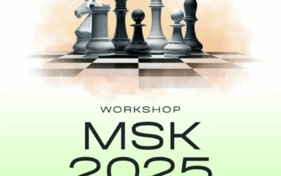 Ein Poster mit weißem Hntergrund und mehrere schwarze und weiße Schachfiguren im Zentrum. Auf dem Poster ist in schwarzer Druckschrift: "Workshop Mädchenschachkongress 2025, Inklusion im Schachsport mit dem Fokus auf Mädchen und Frauen, Referentin ist Tatiana Flores" zu lesen.